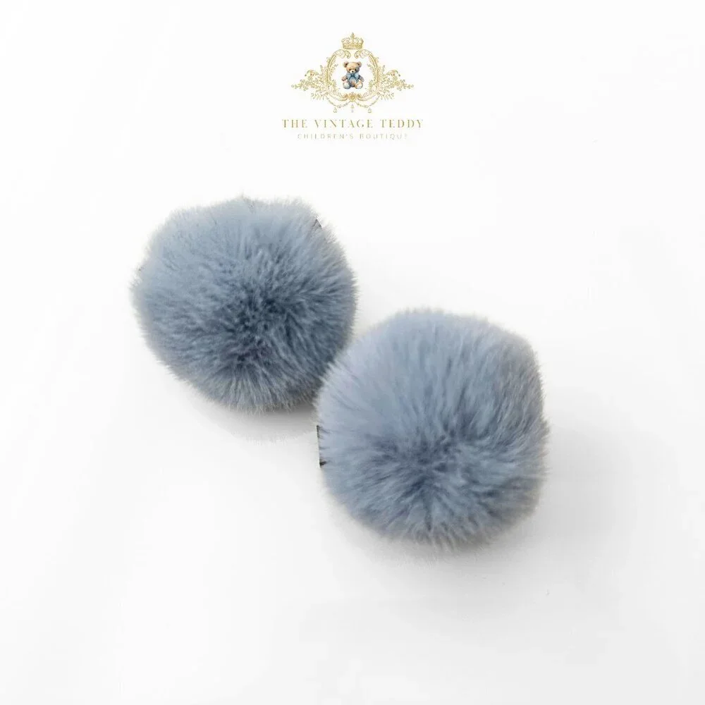Cute Girls Pom Pom Hair Clips Boutique Hair Accessories for Girls Faux Fur Grey